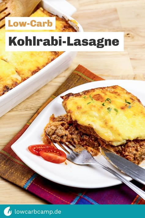 Kohlrabi-Lasagne - Lecker & Low-Carb Low Carb Lasagne, Curry Wurst, Zucchini Lasagne, Keto Recipes, Low Carb, Food And Drink, Pasta, Ethnic Recipes, Low Carb Recipes