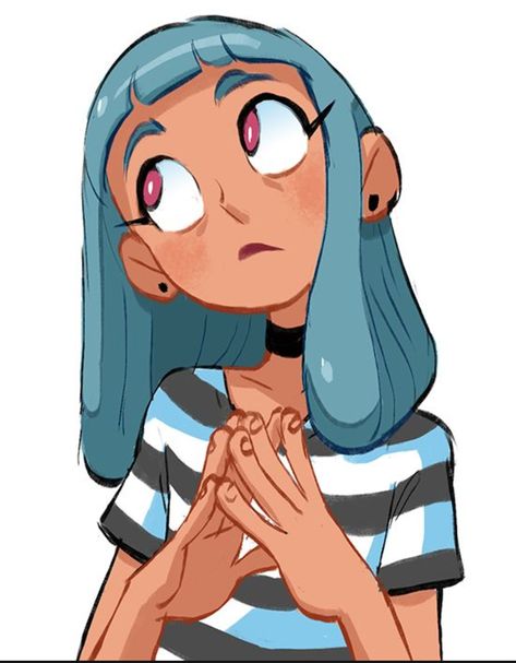 Cartoon Girl, A Drawing, Blue Hair, A Girl, Hair, Blue, Art