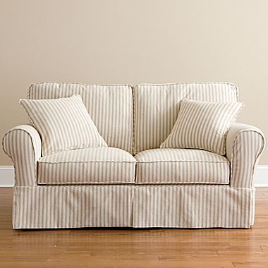 Slipcovered Loveseat, Slipcovers For Sofas, Navy Living, Latest Sofa Designs, Sunroom Ideas, Loveseat Covers, Sofa Inspiration, White Sofa, Old Sofa