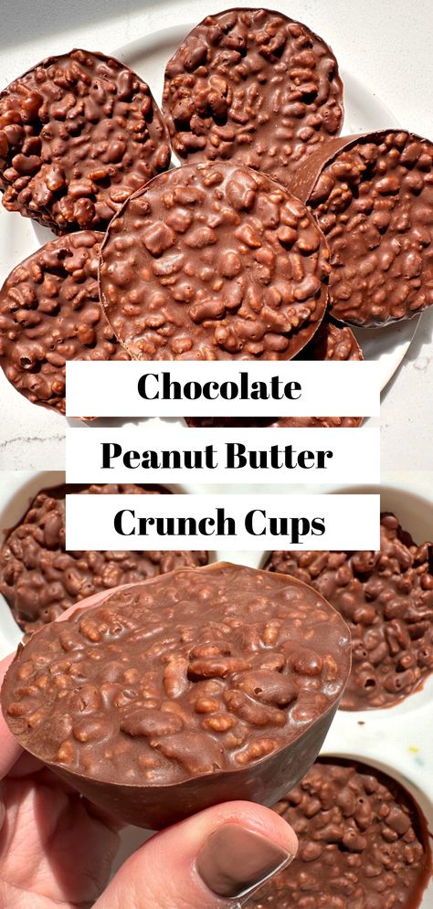 A quick and easy delicious snack or dessert: Chocolate Peanut Butter Crunch Cups Peanut Butter Cups Recipe, Butter Crunch, Resepi Biskut, Crunch Bars, Peanut Butter Crunch, Chocolate Crunch, Candy Recipes Homemade, Christmas Candy Recipes, Peanut Butter Recipes