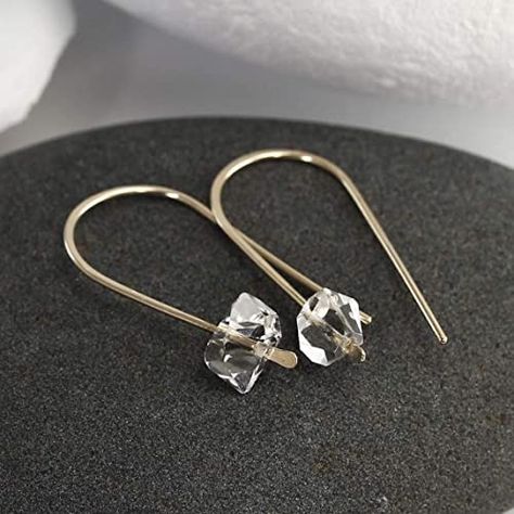 Herkimer Diamond Jewelry, Herkimer Diamond Earrings, Wood Jewelery, Small Drop Earrings, Stone Dangle Earrings, Wire Jewelry Designs, Silver Jewelry Design, Earrings In Gold, Pull Through