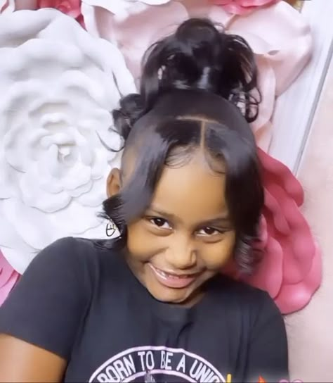 Kids Prom Hairstyles Black, Hairstyles For Little Black Girls Kids Graduation, Kids Straight Hairstyles Black, Black Girls Hairstyles For Kids Blowout, Girl Ponytail Hairstyles Kids Black, Wedding Hairstyles For Black Kids, Silk Press Kids Styles, Slik Press Hairstyles Kids, Kid Friendly Sew In Weave Hairstyles