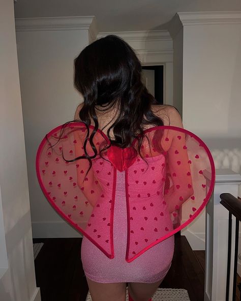 Cupid Diy, Evil Cupid, Vday Photoshoot, Cupid Costume, Halloween Heart, Diy Wings, Heart Wings, Pink Costume, Hair Dress