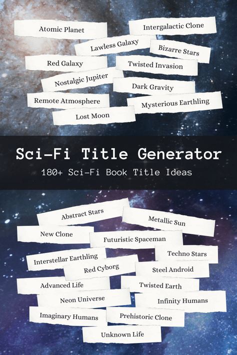 Use our sci-fi book title generator for over 180 sci-fi book title ideas. From planets to futuristic cities, find a sci-fi book title idea. Book Name Generator, Story Title Generator, Sci Fi Names, Book Title Ideas, Book Title Generator, Fantasy City Names, Poetry Examples, Essay Title, Writing Sci Fi