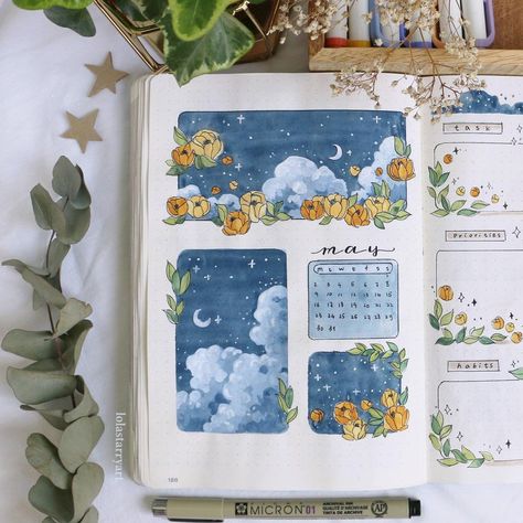 May Journal, Floral Bullet Journal, Dreamy Clouds, May Bullet Journal, Bullet Journal Month, Bullet Journal Cover Ideas, Bullet Journal Notes, Bullet Planner, Bullet Journal Aesthetic