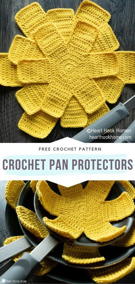 Crochet Pan Protectors, Pot Protectors, Home Accessories Ideas, Pan Protectors, Kitchen Crochet, Crochet Pot, Crochet Potholders, Crochet Kitchen, Crochet Dishcloths