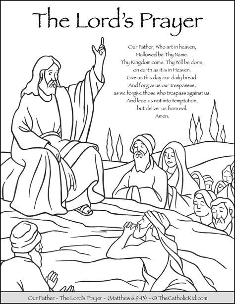 The Lord's Prayer - Our Father Prayer Coloring Page - TheCatholicKid.com Lords Prayer Crafts, The Lord's Prayer Printable, Prayer Crafts, Our Father Prayer, Bible Verse Coloring Page, Lords Prayer, The Lord's Prayer, Bible Verse Coloring, Bible Coloring Pages