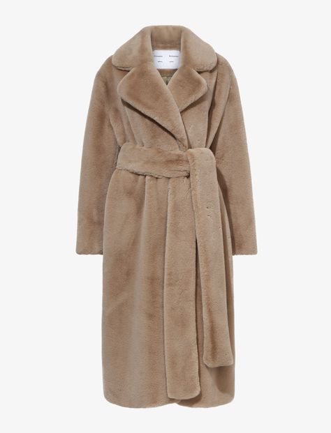 Faux Fur Belted Coat in taupe | Proenza Schouler Shades Of Cream, Black Parka, Spring Summer 23, Coat With Belt, Mink Fur Coat, Easy Style, Fall Clothing, Maxi Dress Cocktail, Belted Coat