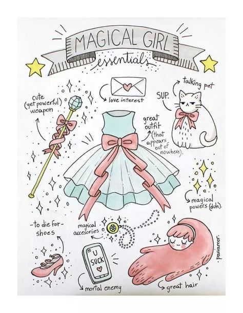 Magical girl essentials Humour Geek, Girl Essentials, Magical Girl Aesthetic, Mahō Shōjo, Bee And Puppycat, A Drawing, Magical Girl, Drawing Reference, Cute Love