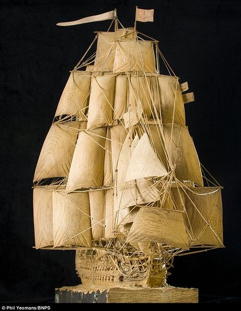 The 1:66 scale ship is accurate right down to the 37 billowing sails and 200ft of rigging, giving a marvellous impression of the ship racing to Trafalgar Sail Ships, Model Ship Building, Hms Victory, Maritime Art, Ship Building, Sailing Vessel, Tall Ship, Ship Model, Wooden Ship