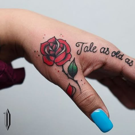 Beauty and the Beast inspired tattoo "Tale as old as time" | www.otziapp.com Take As Old As Time, Beast Tattoo, Beauty And The Beast Tattoo, Tattoo Time, Hand Tattoos For Women, Tatuaje A Color, Girly Tattoos, Time Tattoos, School Inspiration