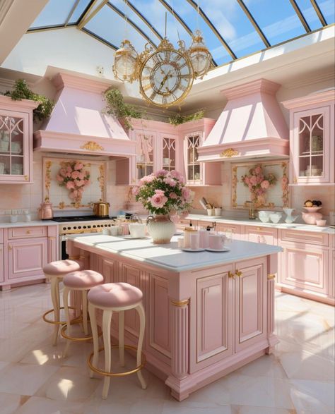 Pink Christmas Kitchen, Barbie Cottage, Light Pink Interior, Pink Kitchen Designs, Girly Kitchen, Girly House, Retro Pink Kitchens, Pink Kitchens, Cottage Pink