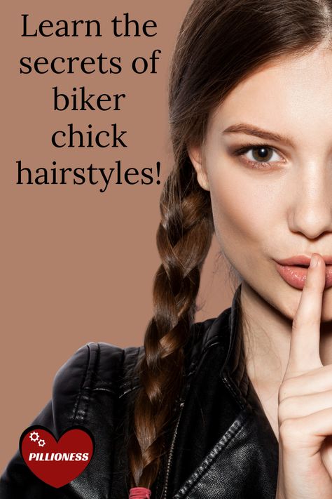 Biker chick style hairstyles made easy How To Style Hair For Motorcycle Helmet, Cute Hairstyles For Motorcycle Riding, Hairstyle For Riding Motorcycle, Harley Davidson Hair Styles For Women, Hairstyles For Riding A Motorcycle, How To Wear Your Hair On A Motorcycle, Bike Riding Hairstyles, Moto Hairstyle, Cute Biker Hairstyles