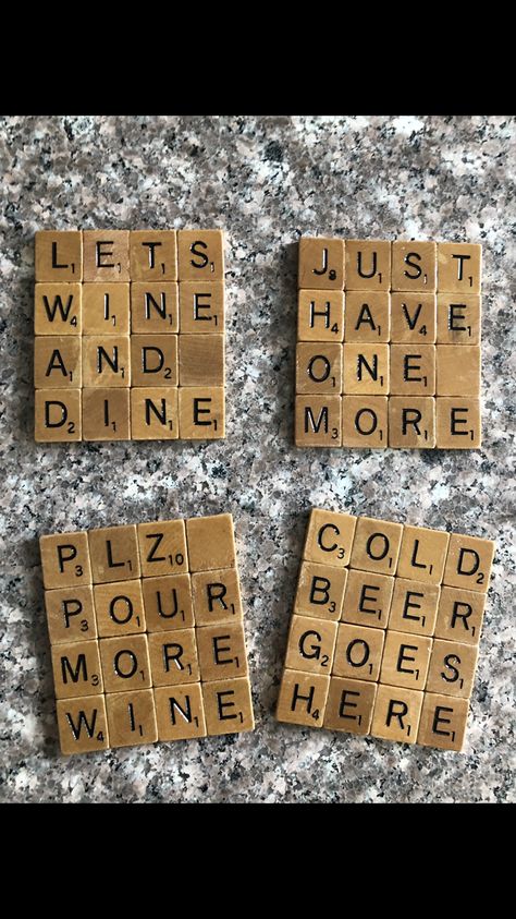 Scrabble Tile Coasters Words, Scrabble Letters Crafts, Scrabble Diy Gifts, Crafts With Scrabble Tiles, Scrabble Pieces Crafts, Scrabble Coasters Diy, Scrabble Tile Crafts Diy, Scrabble Tiles Diy, Scrabble Tile Coasters