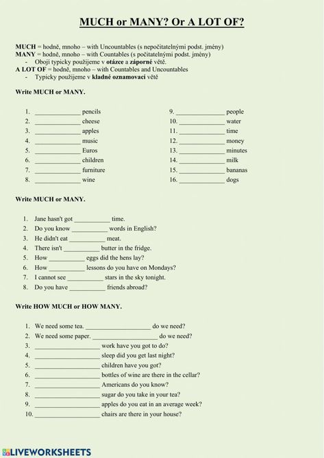 Much And Many Worksheet, English Liveworksheet, English Language Learning Activities, Speaking Topics, Degrees Of Comparison, English Grammar For Kids, Grammar For Kids, Esl Classroom, Teaching English Grammar