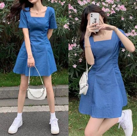 Blue Dress Outfit Casual, Dressy Style, Casual Attire For Women, Stylish Short Dresses, Korean Fashion Dress, Dressy Fashion, Easy Trendy Outfits, Short Dresses Casual, Ulzzang Fashion