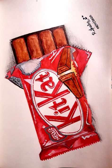 Kitkat Drawing, Candy Drawing, Abstract Pencil Drawings, Cake Drawing, Object Drawing, Fashion Sketchbook, Pencil Art Drawings, Food Drawing, Painting Art Projects