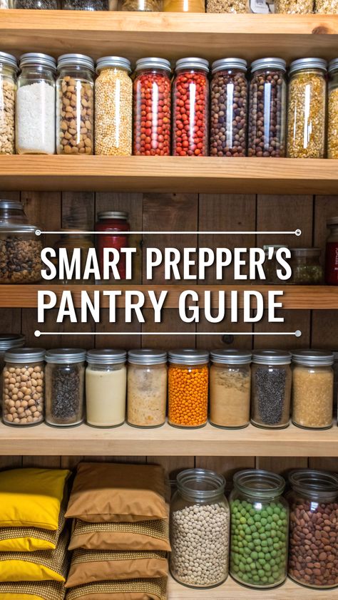 Prepper's pantry with organized emergency foods like canned goods, dried beans in mason jars, mylar bags and water containers Prep Pantry, Preppers Pantry, Prepper Food, Cooking Supplies, Storage Tips, Emergency Prepping, Comfort Foods, Shelf Life, A Shelf