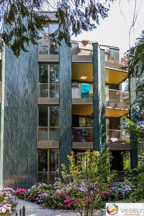 Tiles Facade Architecture, Ceramic Facade, Wood Facade, Green Facade, Storefront Design, New Building, Glazed Tiles, Zurich Switzerland, House Tiles