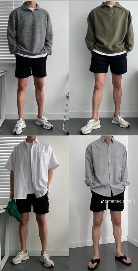 College Outfit Men Casual, Style For Short Men Outfits, Outfit Kemeja Cowo, Outfit Santai Pria, Celana Pendek Outfit, Outfit Pria Simple, Outfit Laki Laki, Outfit Laki Laki Casual, Outfit For Short Guys