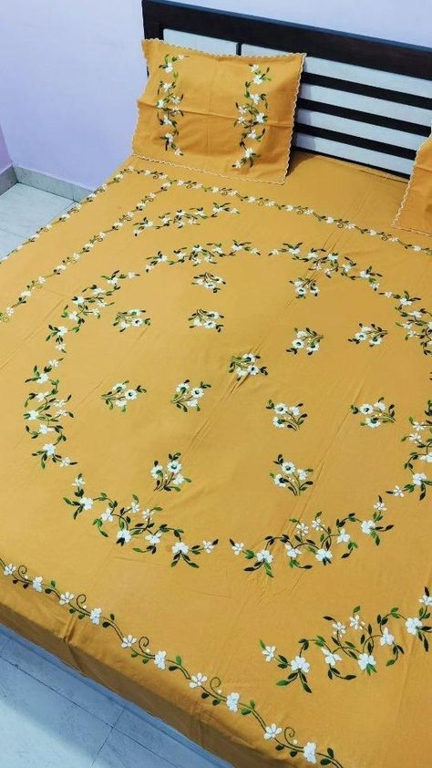 Hand embroidery bedsheet cotton fabric bedsheet Queen size double bedsheet with two pillow cover 90*105 Mustard Color 1400/- free shipping all over india No cash on delivery 7710863253 #reels #handembroiderybedsheet #handembroidery #handembroidered #handmadecrafts #handloom #gift #giftideas #bedsheetgift #like #fyp #likesforlike #follow #kathawork Hand Embroidery Bedsheet, Embroidery Bedsheet, Cover Page For Project, Fillet Crochet Patterns, Fillet Crochet, Bead Embroidery Tutorial, Basic Embroidery Stitches, Beautiful Words Of Love, Mustard Color