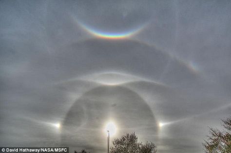 Blinding beauty: Nasa scientist David Hathaway captured the incredible phenomenon, believed to be caused by Superstorm Sandy Sun Dog Tattoo, Bad Christmas, Sun Dog, Sunshine Tattoo, Earth's Atmosphere, Sun Dogs, God Father, Huntsville Alabama, Afternoon Sun