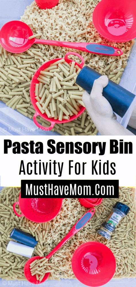 This pasta sensory bin activity is perfect for little ones who love to pretend play cooking! Use this in a sensory table for preschoolers or create your own sensory bins at home. Pasta Sensory Bin, Preschool Cooking, Toddler Sensory Bins, Cooking Theme, Sensory Tubs, Food Activities, Toddler Sensory, Sensory Boxes, Sensory Table