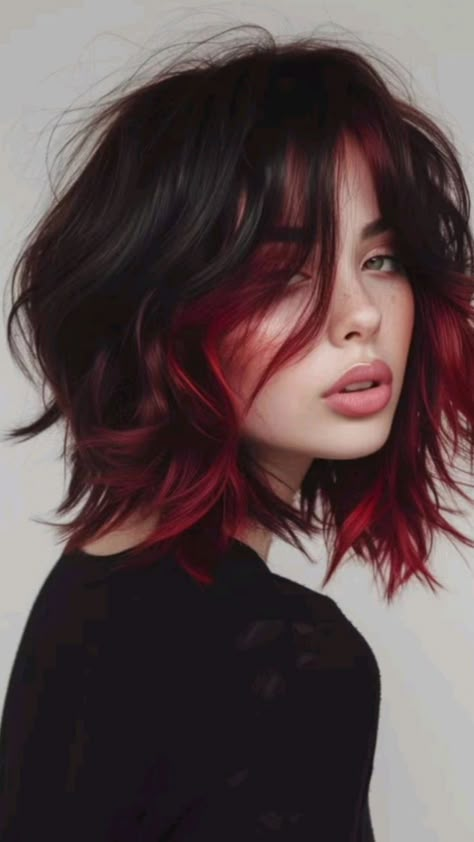 Hair Color Ideas Unnatural, Unnatural Hair Color Ideas, Dark Red Ombre Hair, Hairstyle Videos, Black Red Hair, Magenta Hair, Goth Hair, Dark Red Hair, Haircuts For Curly Hair