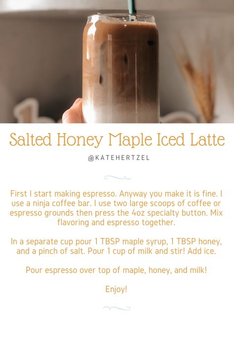 Salted maple honey iced latte! So simple and delicious! With bold coffee flavor! Maple Sea Salt Latte, Maple Latte, Ninja Coffee Bar, Liquid Sunshine, Honey Coffee, Ninja Coffee, Coffee Ideas, Coffee Drink Recipes, Toasted Marshmallow