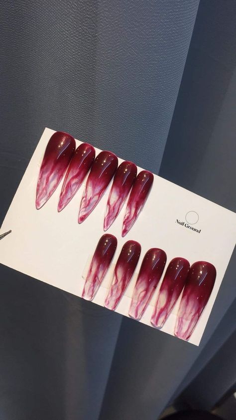 Red Smokey Nails, Ombre Long Nails, Blood Red Nails Design, Red Vampire Nails, Halloween Nails Blood Drip, Blood Splatter Nails, Stained Nails, Neutral Nails Acrylic, Clear Nail Designs