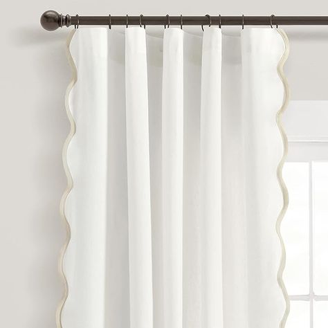 Amazon.com: Lush Decor Coastal Chic Scallop Edge Window Curtain Panel Pair, 52" W x 84" L, Blue & White : Home & Kitchen Pottery Barn Whimsical Waves, Coastal Bedrooms Serena & Lily, Beachy Home, Tie Up Curtains, Lush Decor, Blue Curtains, Coastal Bedroom, Scallop Edge, Coastal Chic