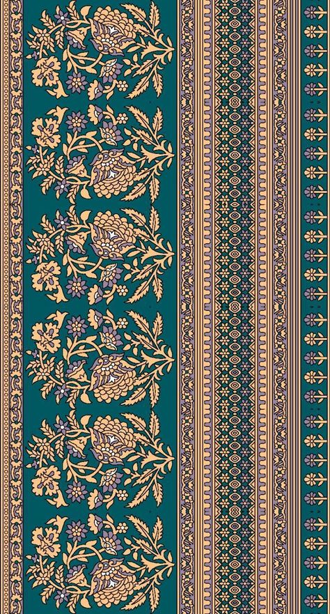 Boder Patten, Pallu Designs, Asif Ali, Ajrakh Prints, Victorian Wallpaper, Print Design Art, Paisley Art, Textile Prints Design, Border Embroidery Designs