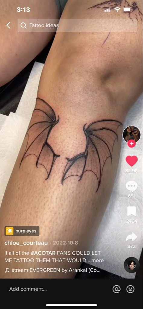 Acotar Illyrian Wings, Acotar Illyrian, Bat Wings Tattoo, Illyrian Wings, Inner Elbow Tattoos, Wing Tattoos On Back, Shin Tattoo, Bookish Tattoos, Evil Tattoo