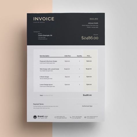 Premium PSD | Creative black invoice with topbar Quotation Design Template, Graphic Design Invoice, Invoice Template Free Download, Design Invoice Template, Free Invoice Template, Invoice Layout, Bill Format, Design Invoice, Balance Sheet Template