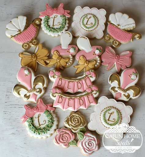 Chic and Sophisticated Baby Shower by Cajun Home Sweets Sophisticated Baby Shower, Shower Cookies, Baby Cookies, Baby E, Fancy Cookies, Baby Themes, Cookie Inspiration, Baby Shower Cookies, Baby Time