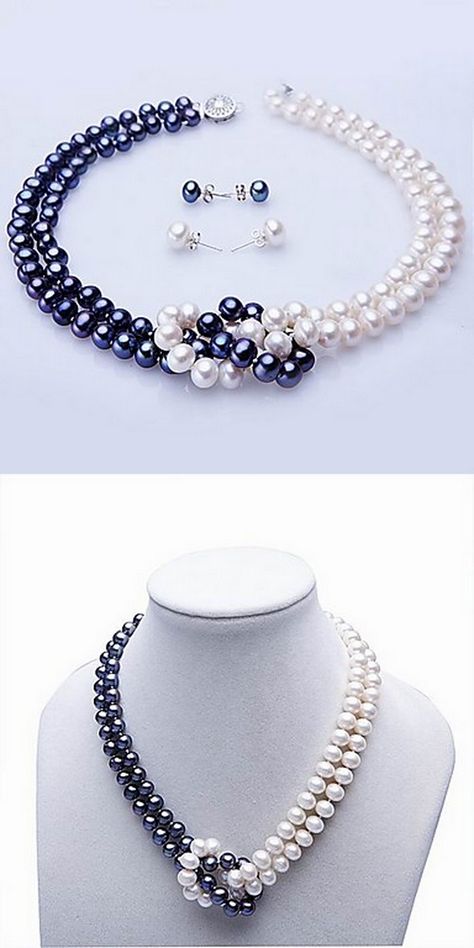 White and blue fresh water pearls... versatile... Pearl Necklace Earrings, Pearl Jewelry Sets, White Pearl Necklace, Diy Schmuck, Bead Jewellery, Jewelry Patterns, Jewelry Projects, Jewelry Tutorials, Jewelry Trends