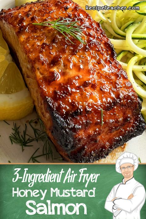 Salmon In Air Fryer, Air Fryer Recipes Salmon, Air Fryer Fish Recipes, Salmon Recipes Baked Healthy, Honey Mustard Salmon, Mustard Salmon, Air Fryer Fish, Air Fryer Oven Recipes, Easy Salmon Recipes