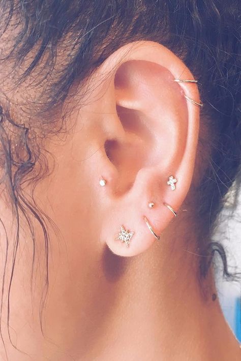 Piercings Ear Conch, Piercing Face, Constellation Piercings, Gold Bar Earrings Studs, Ear Piercing Studs, Ear Piercings Helix, White Opal Earrings, Septum Piercings, Cute Ear Piercings