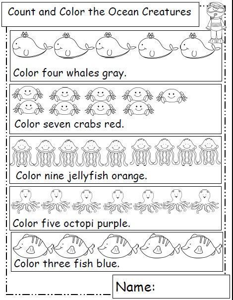 Ocean Animal Themed Math Worksheets..Let's Learn S'more! Ocean Worksheets, Ocean Theme Preschool, Ocean Unit, Animal Worksheets, Worksheet For Kids, Ocean Activities, Summer Learning, Kindergarten Math Worksheets, Preschool Math