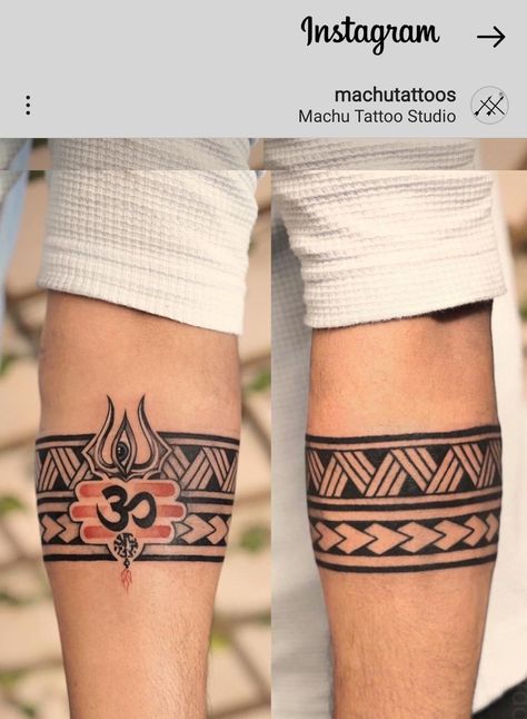 Hindu Band Tattoo, Arm Belt Tattoo For Men, Belt Tattoo For Men, Nepali Tattoo, Bholenath Tattoo, Belt Tattoo, Black Scorpio, Hindu Tattoos, Geometric Line Tattoo