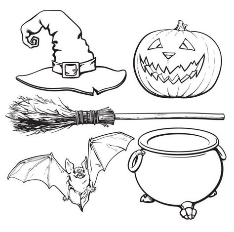 Witches Couldren Drawings, Witch Shoes Drawing, Caldron Drawings, Witch Hat Drawing, Witch Sketch, Witch Vector, Witch Accessories, Witch Tattoo, Carte Halloween