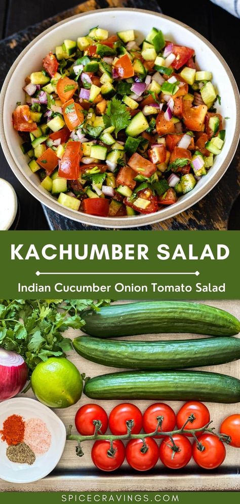 Indian Tomato Salad, Cucumber Salad Indian Style, Cucumber Recipes Indian, Kachumber Salad Indian Recipes, Indian Cucumber Recipes, Cucumber Salad Indian, Cucumber Cilantro Salad, Cucumber Pepper Salad, Cucumber Dishes