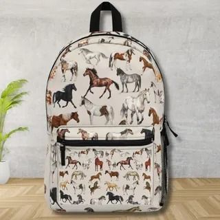 Beige Horse Backpack, Equestrian Book Bag for Kids, Back to School Supplies, Girls or Boys School Bag, Durable & Stylish Design Book Bags For Kids, Horse Backpack, Elegant Horse, School Bookbags, Horse Bridle, Everyday Adventures, Back To School Supplies, Book Bag, Horse Rider