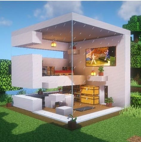 Mincraft Idea Houses Modern, Modern Minecraft House, Architecture House Plans, Modern Minecraft Houses, Case Minecraft, Cube House, Rumah Minecraft Sederhana, Minecraft Mansion, House Plans Ideas