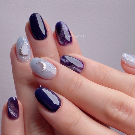 Unusual Nail Designs, Dark Purple Nails, Cartoons Movies, Dark Blue Nails, Witchy Nails, Purple Nail Art, Fake Nails Designs, Hello Nails, Short Gel Nails