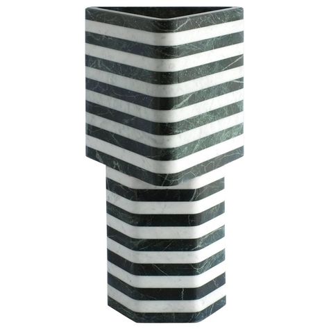 Triangular-hexagonal Stacked Stone Vessel In Marble By Fort Standard, In Stock Minimal Chair, Leather Occasional Chair, Goddess Of The Hearth, Geometric Chair, Minimal Contemporary, Modern Side Chairs, Black Planters, Concrete Vases, Striped Vase