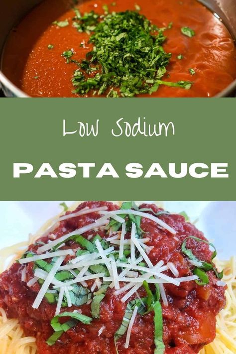 Easy, flavorful low sodium pasta sauce! You'll never want to buy pasta sauce again! Low Sodium Pasta, Low Sodium Pasta Sauce, Low Sodium Spaghetti Sauce, High Blood Pressure Diet Meals, Low Sodium Recipes Heart, Diet Pasta, Kidney Diet Recipes, Salt Free Recipes, Kidney Friendly Recipes Renal Diet