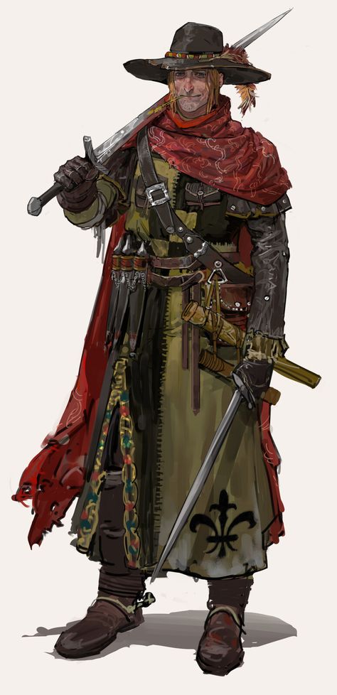 Swordsman, Two B on ArtStation at https://www.artstation.com/artwork/xJe9PE Medieval Hunter, Npc Rpg, Warhammer Fantasy Roleplay, Reference Art, Roleplay Characters, 다크 판타지, Male Character, Dungeons And Dragons Characters, Original Characters