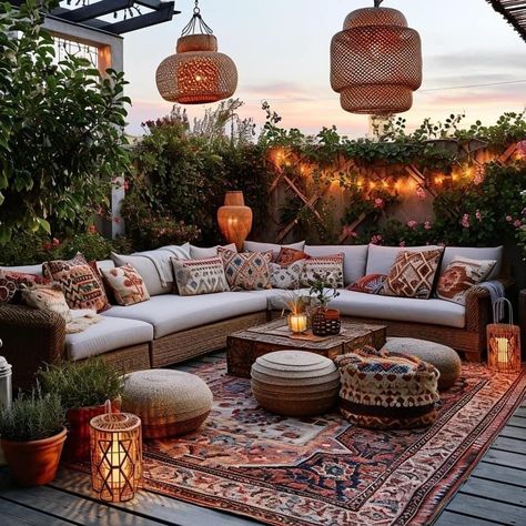 Moroccan Outdoor Patio, Moroccan Dining Room, Earth Tone Decor, Skylight Design, Moroccan Style Interior, Rooftop Design, Dream Yard, Boho Garden, Front Patio