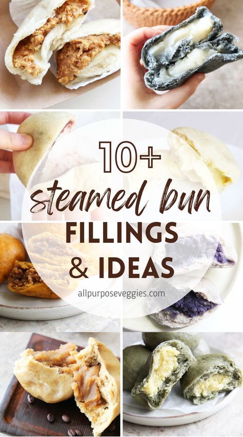 Steamed Sweet Buns, Sweet Potato Steamed Buns, Steamed Bun Filling Ideas, Steamed Rice Buns, Bun Filling Ideas, Bao Filling Ideas, Bao Bun Fillings, How To Make Bao Buns, Steam Buns Chinese